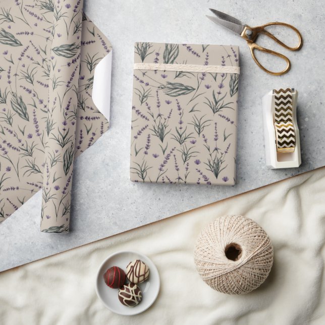Papel de embrulho com padrão botânico de lavanda (Artesanato)