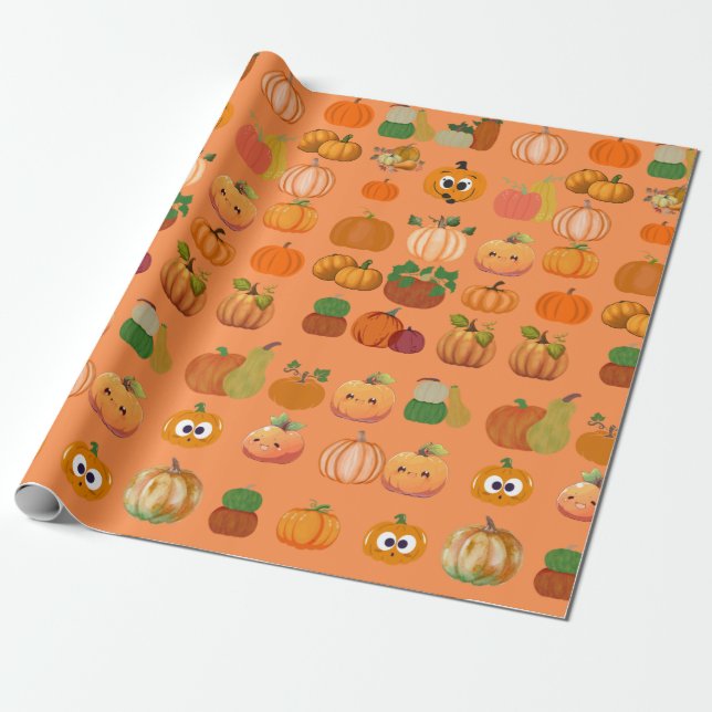 Papel de embrulho com padrão de abóbora laranja fo (Desenrolado)