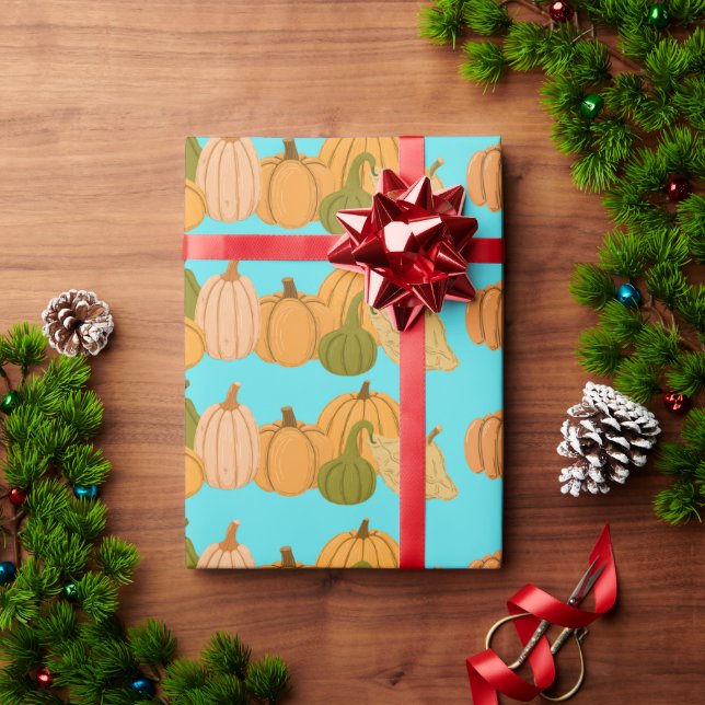 Papel de embrulho com padrão de abóbora laranja fo (Presente de Natal)