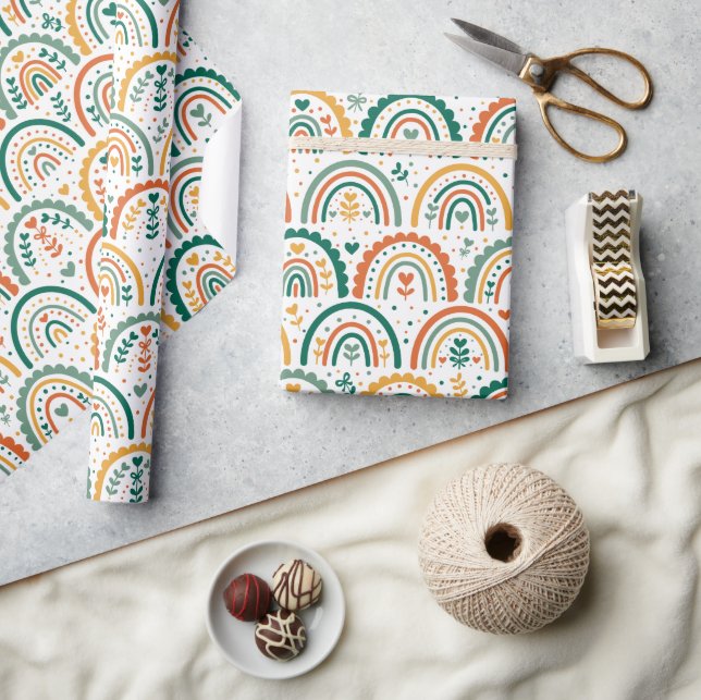Papel de embrulho com padrão de arco-íris boho fel (Artesanato)
