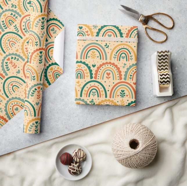 Papel de embrulho com padrão de arco-íris Boho fel (Artesanato)
