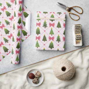 Papel de embrulho com padrão de árvore de Natal fo