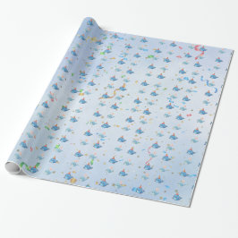 Papel de embrulho com padrão de baleia azul para f