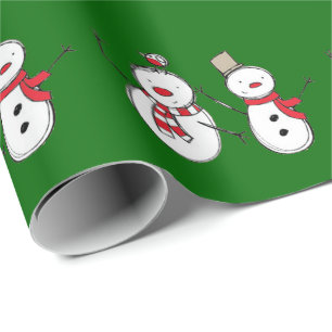 Papel de embrulho com padrão de bonecos de neve de