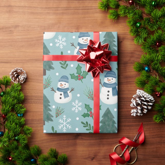 Papel de embrulho com padrão de bonecos de neve de (Presente de Natal)
