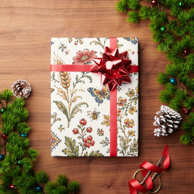 Papel de embrulho com padrão de bordado ucraniano (Presente de Natal)