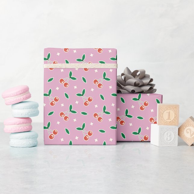 Papel de embrulho com padrão de cereja doce em rol (Chá de bebê)