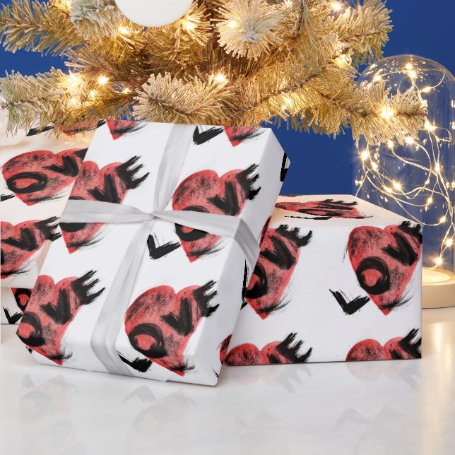 Papel de embrulho com padrão de coração vermelho e (Feriados)