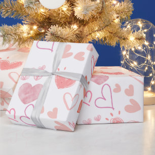 Papel de Embrulho com Padrão de Corações Rosa Fofo