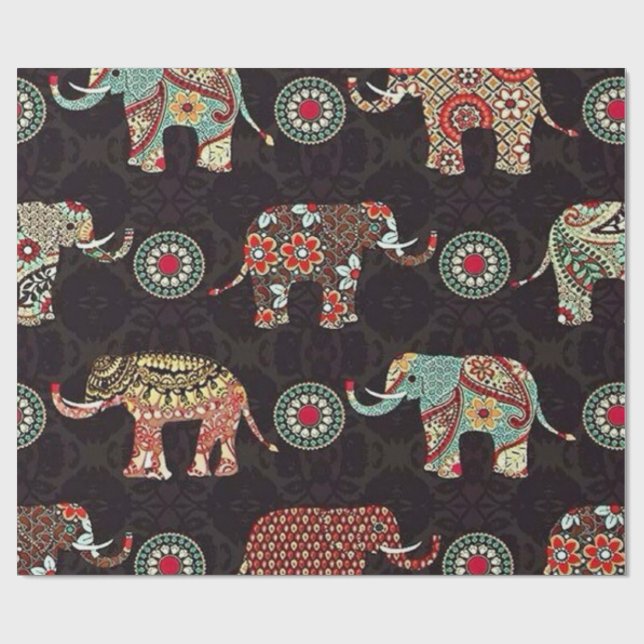 Papel de embrulho com padrão de elefante decorativ (Aberto)