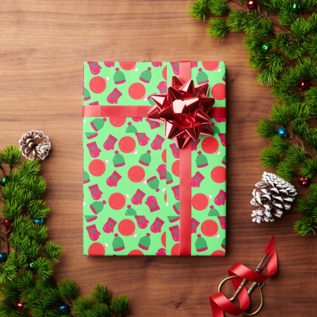 Papel de embrulho com padrão de feriado vermelho e (Presente de Natal)