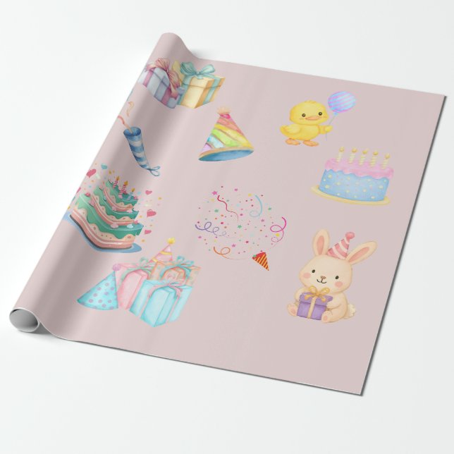 Papel de embrulho com padrão de festa de aniversár (Desenrolado)