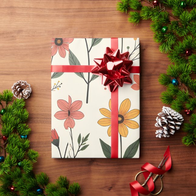 Papel de embrulho com padrão de flores | Presente  (Presente de Natal)
