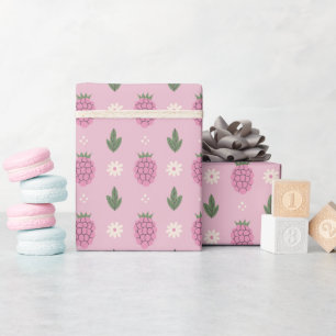 Papel de embrulho com padrão de framboesa doce em