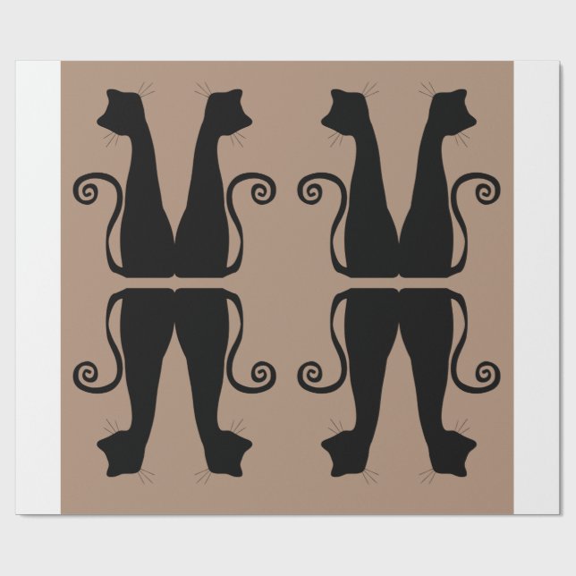 Papel de embrulho com padrão de gato preto minimal (Aberto)