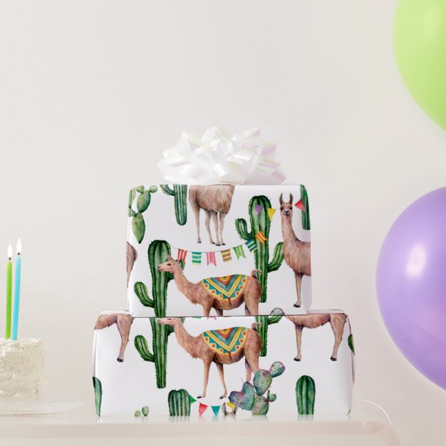 Papel de embrulho com padrão de lhama da Festa Mex (Presentes para festas)