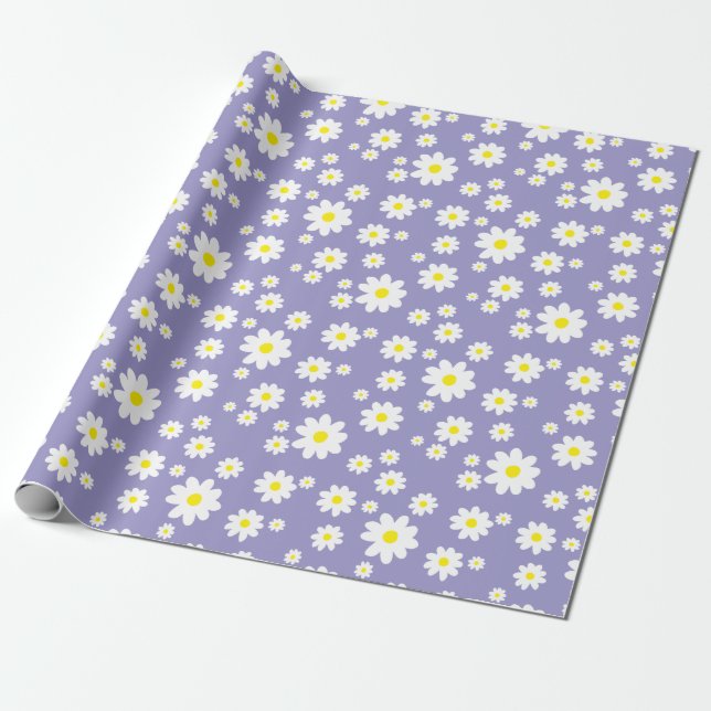 Papel de embrulho com padrão de margarida roxa lav (Desenrolado)