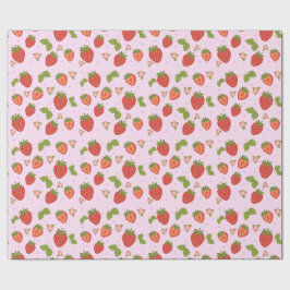 Papel de embrulho com padrão de morango vermelho e