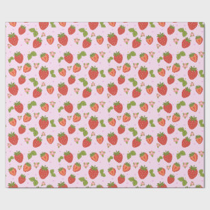 Papel de embrulho com padrão de morango vermelho e