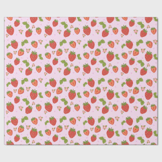 Papel de embrulho com padrão de morango vermelho e