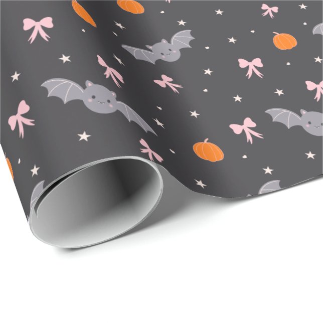 Papel de embrulho com padrão de morcego preto fofo (Ponta do rolo)