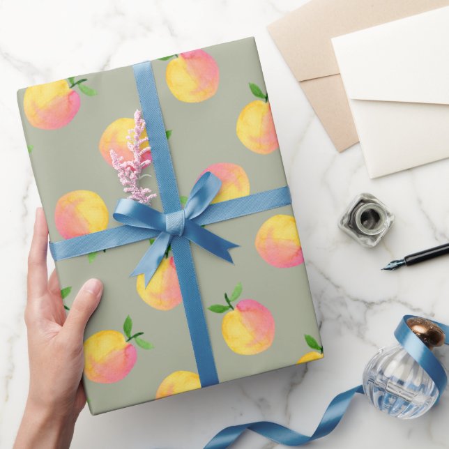 Papel de embrulho com padrão de pêssego doce de ve (Presentear)