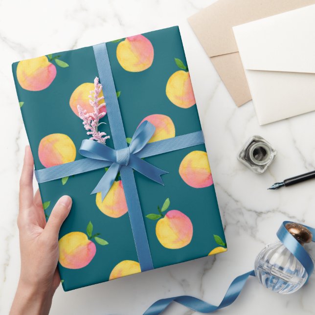 Papel de embrulho com padrão de pêssego doce de ve (Presentear)