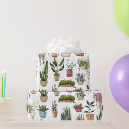 Papel de embrulho com padrão de plantas em vasos a