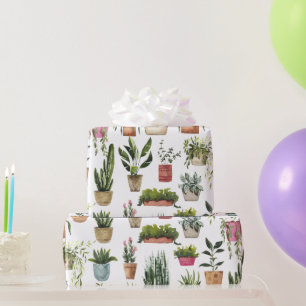 Papel de embrulho com padrão de plantas em vasos a