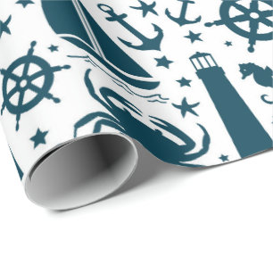 Papel de embrulho com padrão de praia náutico