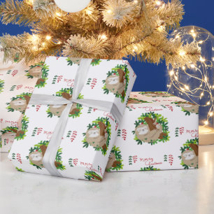 Papel de embrulho com padrão de preguiça Natal fel