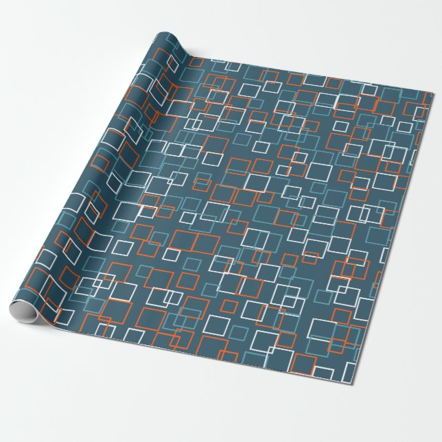 Papel de embrulho com padrão de quadrado azul retr (Desenrolado)