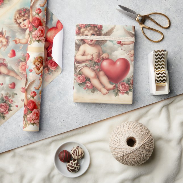 Papel de embrulho com padrão de querubim do Dia do (Artesanato)