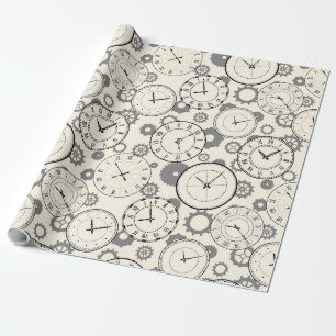 Papel de embrulho com padrão de relógio e engrenag