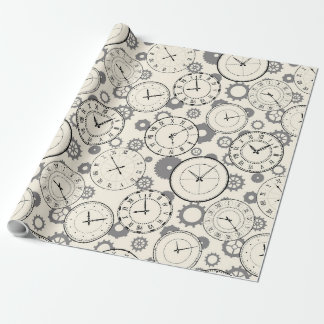 Papel de embrulho com padrão de relógio e engrenag