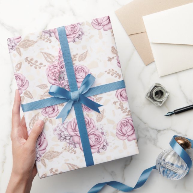 Papel de embrulho com padrão de rosa de luxo (Presentear)