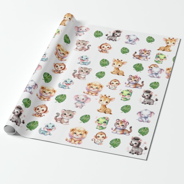 Papel de embrulho com padrão de safári na selva (Desenrolado)