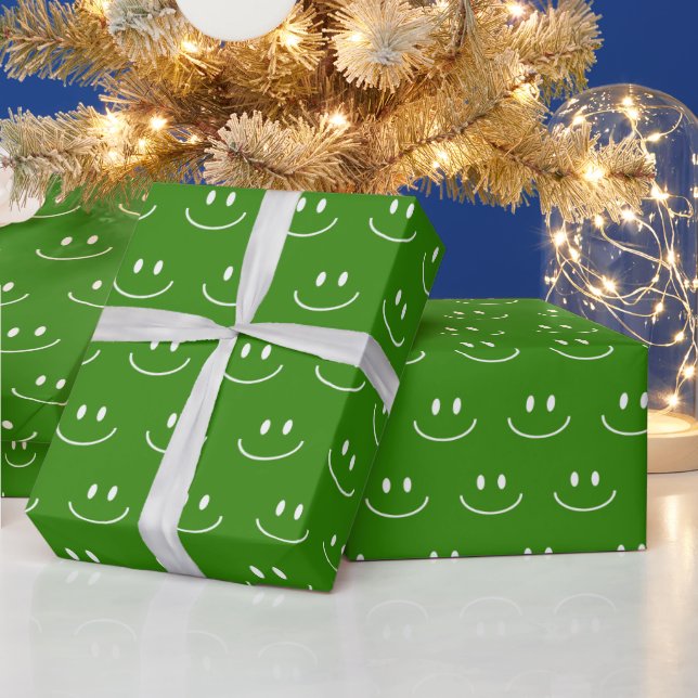 Papel de embrulho com padrão de sorriso verde (Feriados)