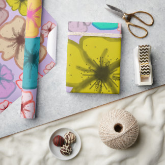 Papel de embrulho com padrão floral colorido retrô