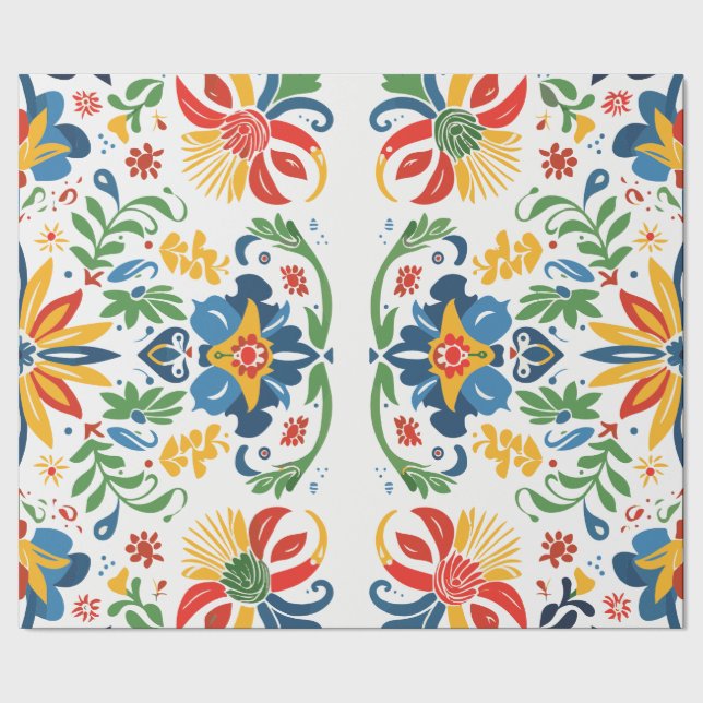 Papel de embrulho com padrão floral de arte popula (Barra)