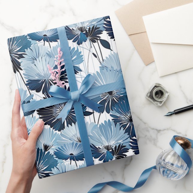 Papel de embrulho com padrão floral de Áster Azul  (Presentear)