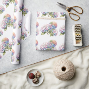 Papel de embrulho com padrão floral de hortênsia e
