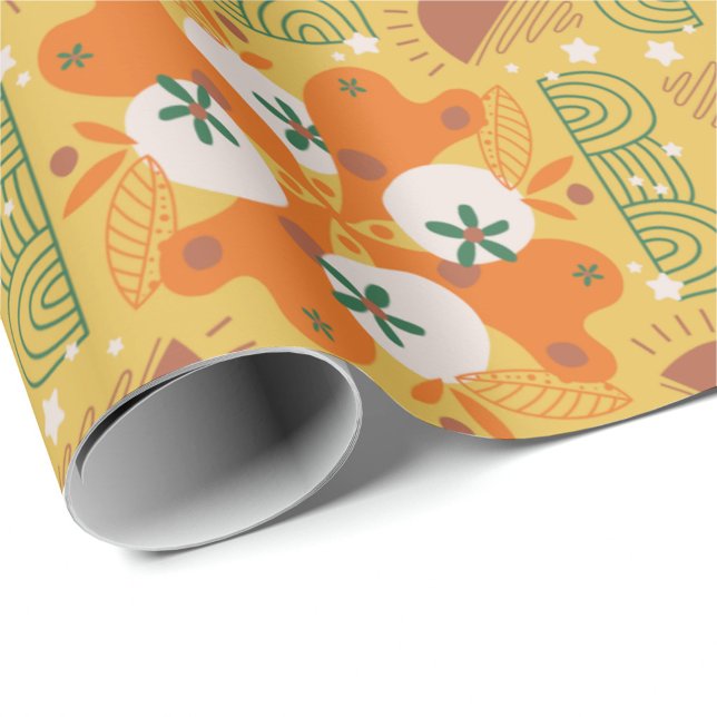 papel de embrulho com padrão floral laranja e amar (Criador carregado)
