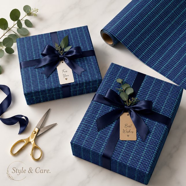 Papel de embrulho com padrão xadrez azul escuro mo (Modern Dark Blue Checkered Pattern Wrapping Paper)