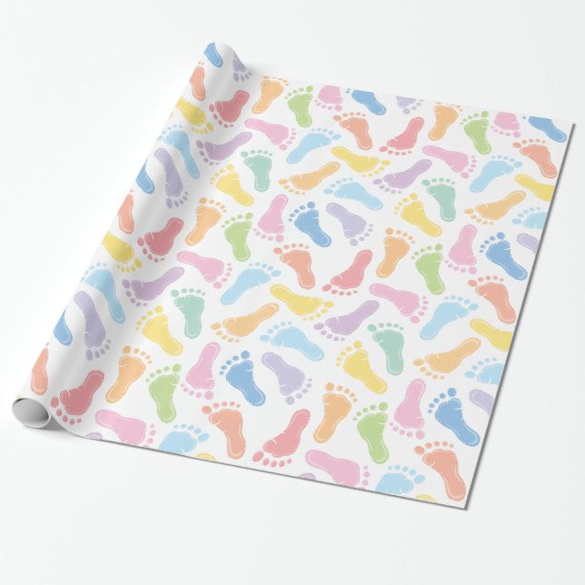 Papel de embrulho com pegadas de bebé (Desenrolado)