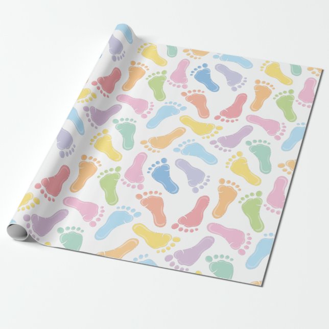 Papel de embrulho com pegadas de bebé (Desenrolado)