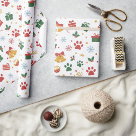Papel de embrulho com pegadas de patas de Natal &