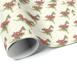 Papel de embrulho com rosas da primavera em listra