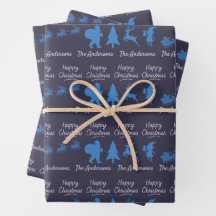Papel de embrulho com silhueta de Natal em azul