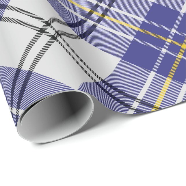 Papel de embrulho com tartã azul de vestido Clan M (Ponta do rolo)